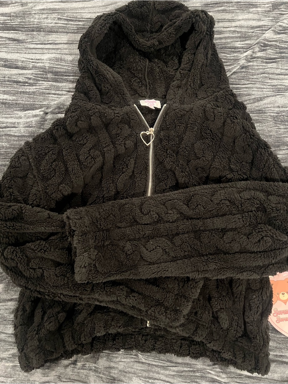 Cozy Plush Hooded Half-Zip Sweater - Black size L by Angel cult
